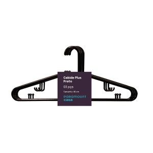 Kit com 3 Cabides Plus 46cm Preto Paramount