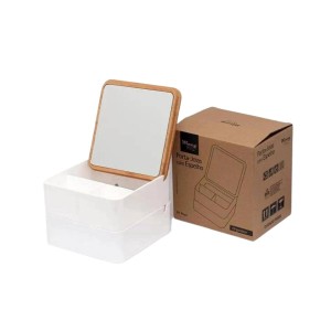 Caixa Organizadora em Dois Andares com Tampa de Bambu e Espelho Wincy