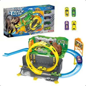 Brinquedo Pista Dinossauro 4 Carrinhos + Lançador e Looping
