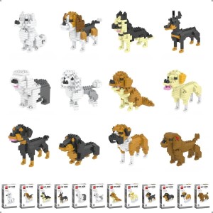 Kit Mini Blocos de Montar Pet Dog Cachorro com 12 Raças