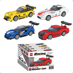 Kit com 4 Mini Blocos de Montar Carros de Corrida Velocidade
