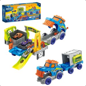 Caminhão 2 em 1 Vira Pista e Lançador de Carrinhos de Metal